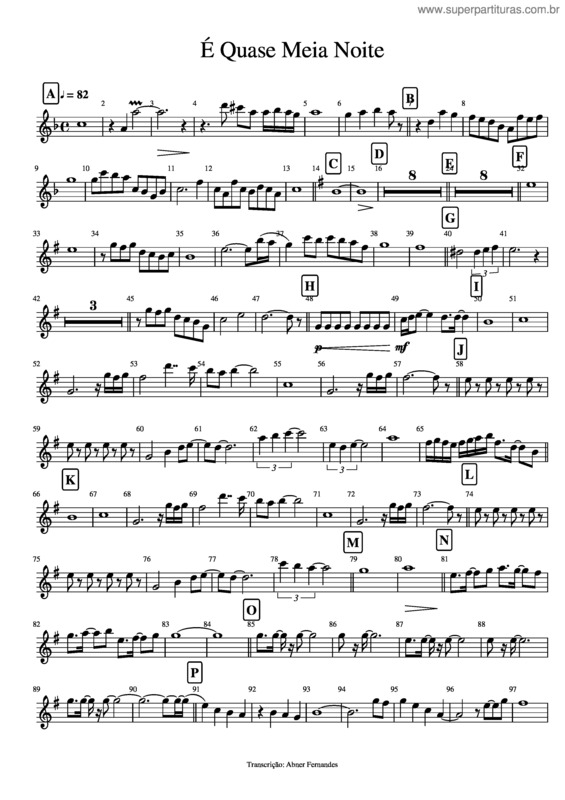 Partitura da música Quase Meia Noite
