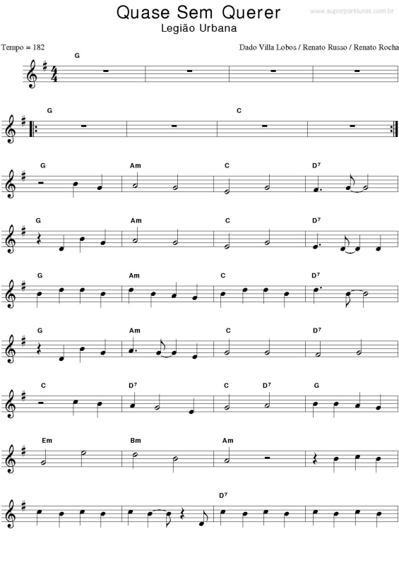 Partitura da música Quase sem Querer v.2