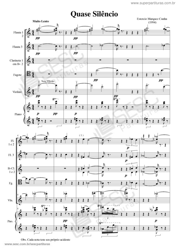 Partitura da música Quase silêncio