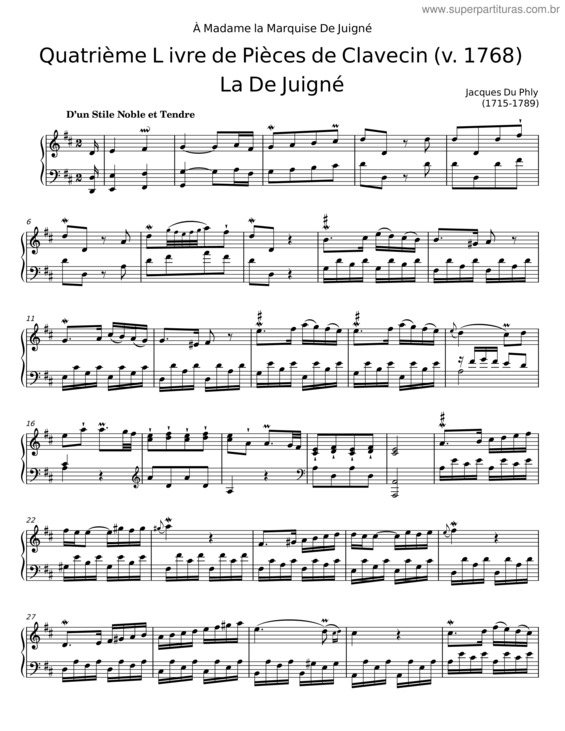 Partitura da música Quatrième Livre De Pièces De Clavecin – Jacques Du Phly