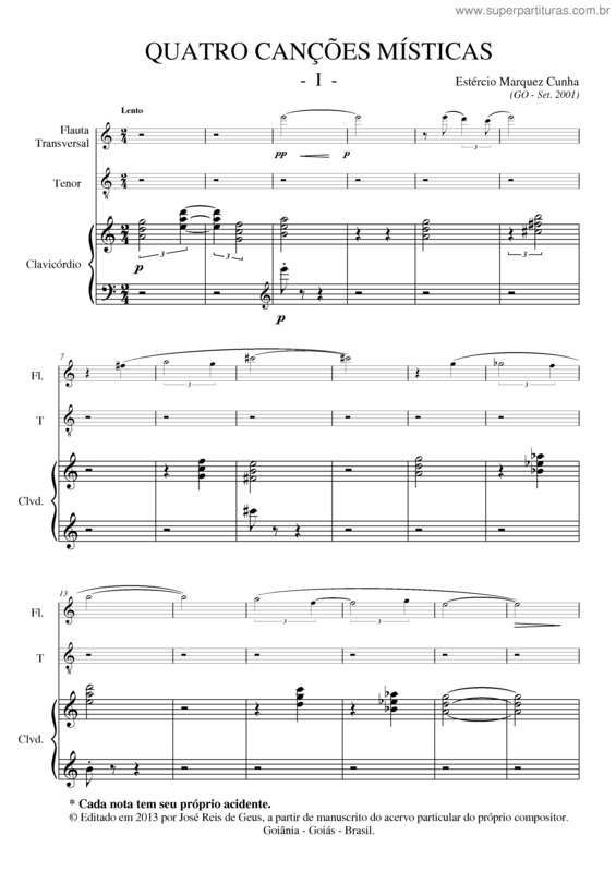 Partitura da música Quatro canções místicas