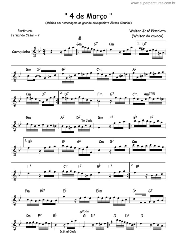 Partitura da música Quatro De Março