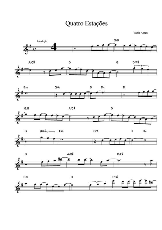 Partitura da música Quatro Estações v.2