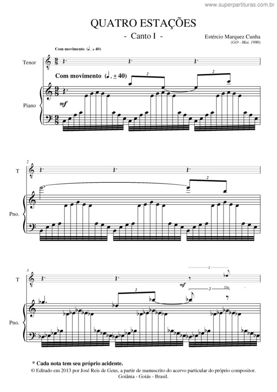 Partitura da música Quatro Estações