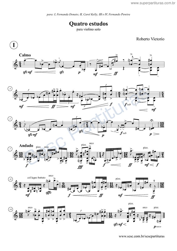 Partitura da música Quatro estudos