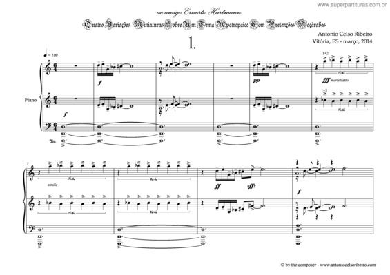 Partitura da música Quatro variações miniaturas sobre um tema apotropaico com pretenções moçárabes