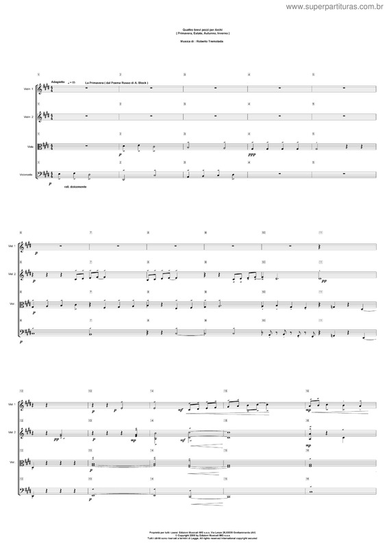 Partitura da música Quattro brevi Pezzi per Archi ( Primavera, Estate )