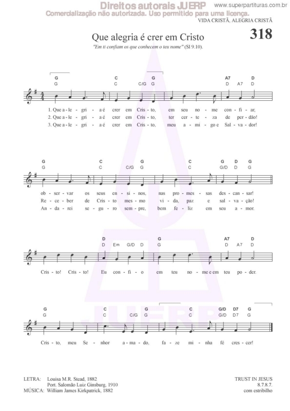 Partitura da música Que Alegria É Crer Em Cristo - 318 HCC