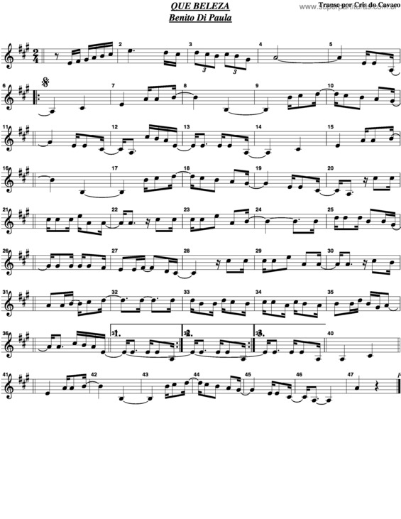 Partitura da música Que Beleza