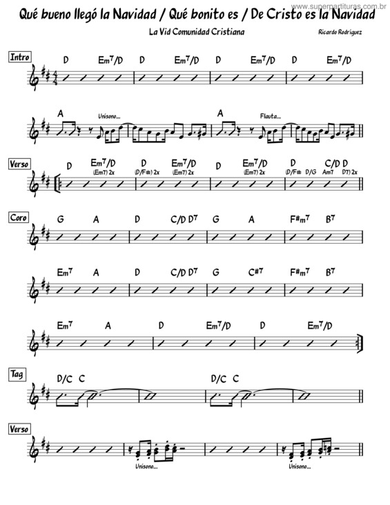 Partitura da música Qué Bueno Llegó La Navidad / Qué Bonito Es / De Cristo Es La Navidad – Ricardo Rodríguez – Charts
