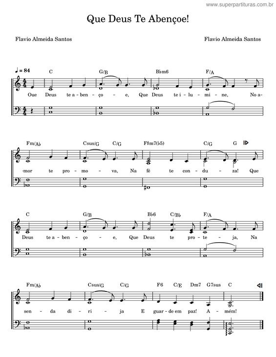 Partitura da música Que Deus Te Abençoe! – Flavio Almeida Santos
