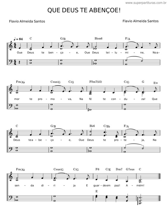 Partitura da música Que Deus Te Abençoe v.5