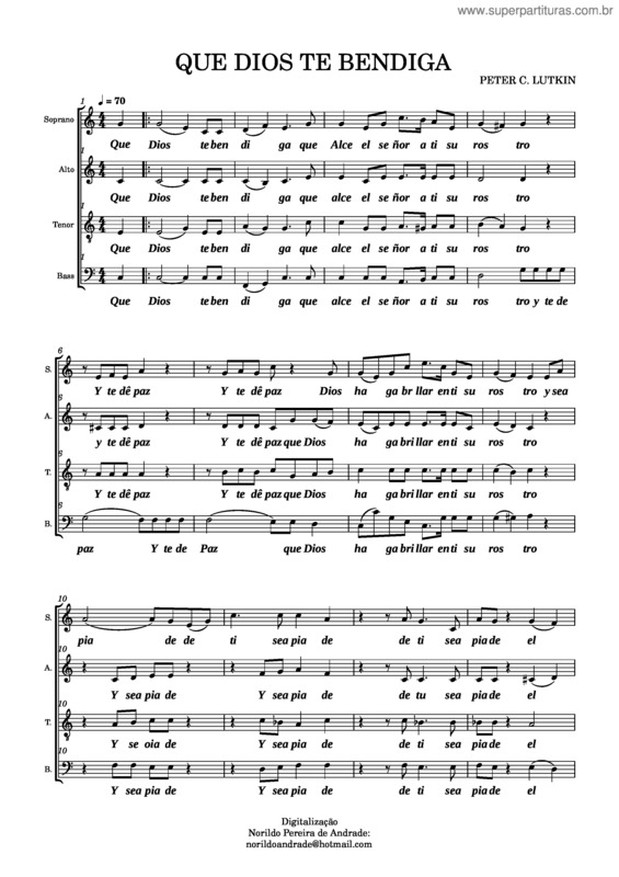 Partitura da música Que Dios Te Bandiga Que Dios Te Bendiga