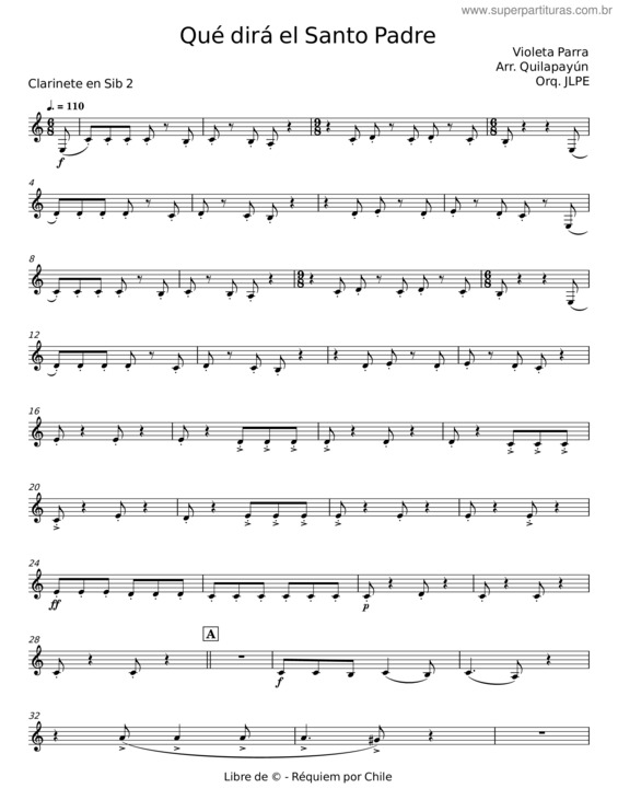 Partitura da música Que Dira El Santo Padre – Violeta Parra