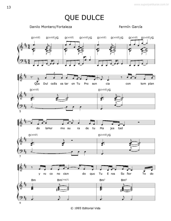 Partitura da música Que Dulce