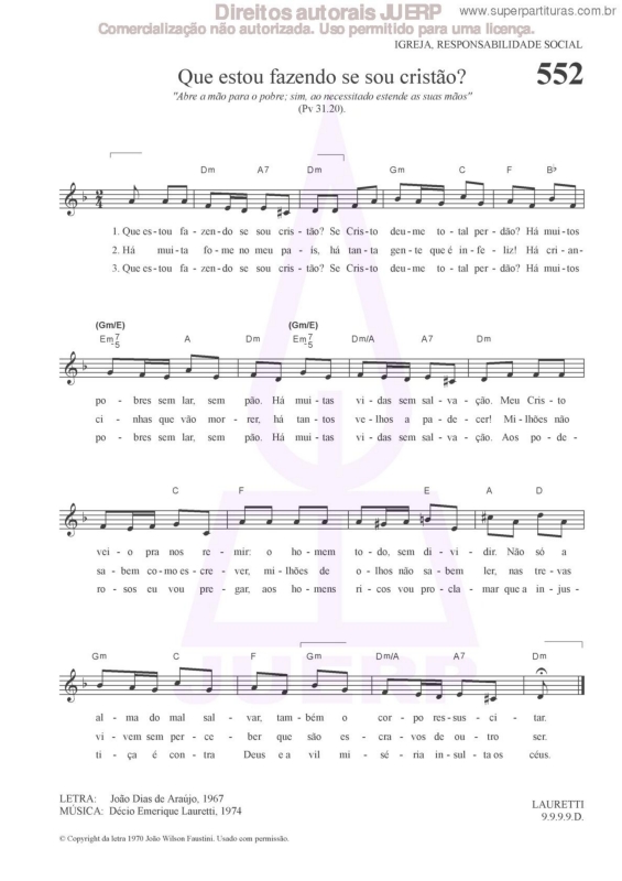 Partitura da música Que Estou Fazendo Se Sou Cristão - 552 HCC 