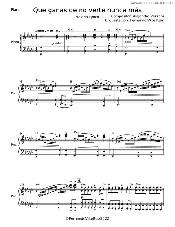 Partitura da música Que Ganas De No Verte Nunca Más – Alejandro Vezzani