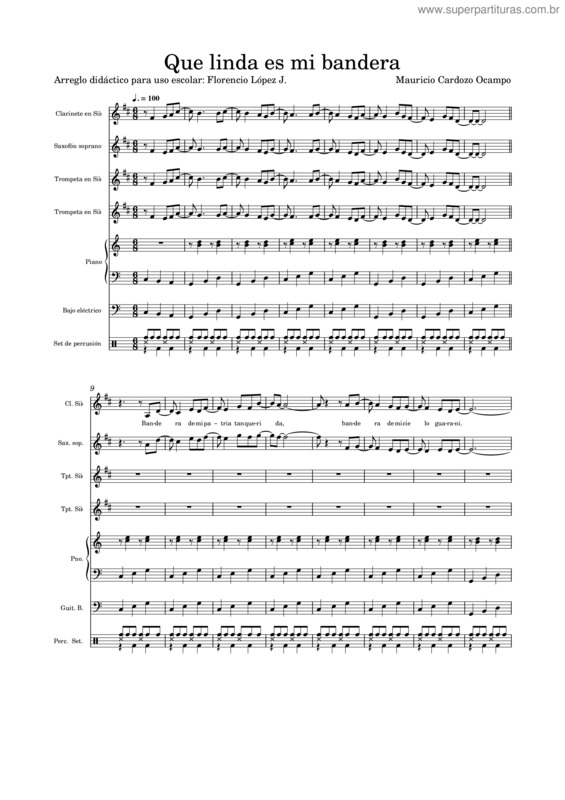 Partitura da música Que Linda Es Mi Bandera – Mauricio Cardozo Ocampo