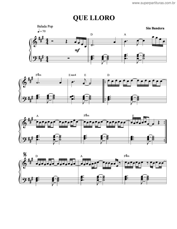 Partitura da música Que Lloro