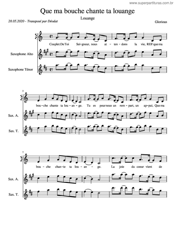 Partitura da música Que Ma Bouche Chante Ta Louange
