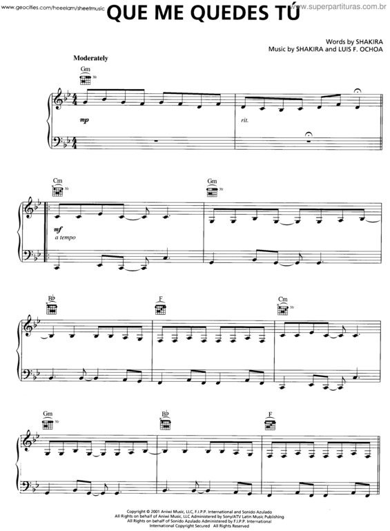 Partitura da música Que Me Quedes Tú