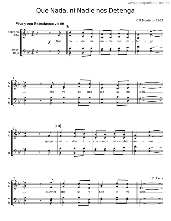 Partitura da música Que Nada, Ni Nadie Nos Detenga