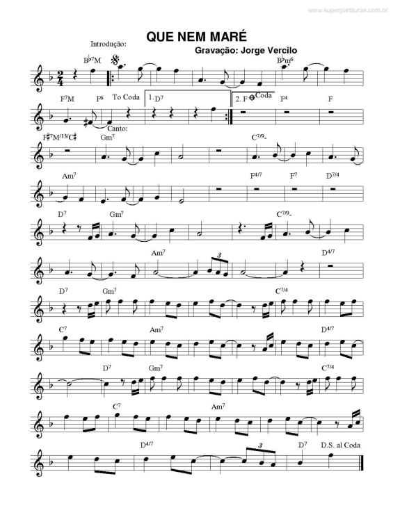 Partitura da música Que nem maré