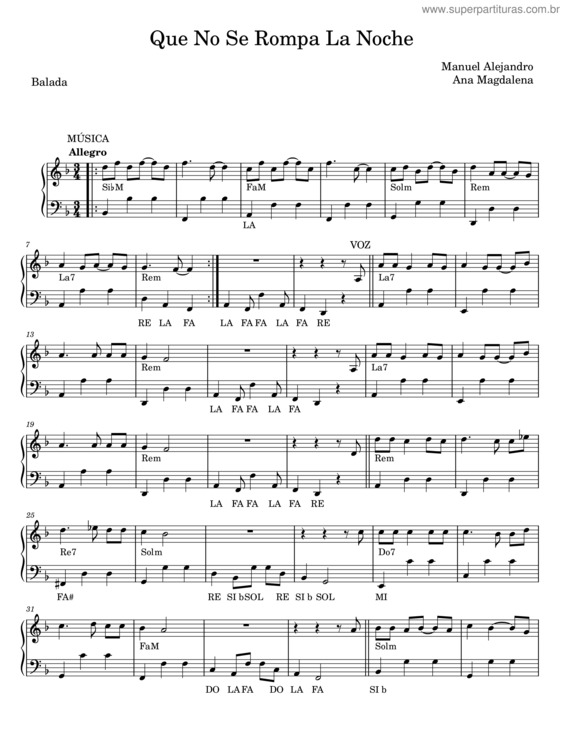 Partitura da música Que No Se Rompa La Noche – Manuel Alejandro