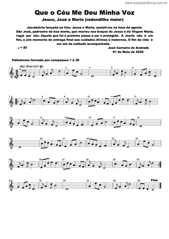Partitura da música Que O Céu Me Deu Minha Voz