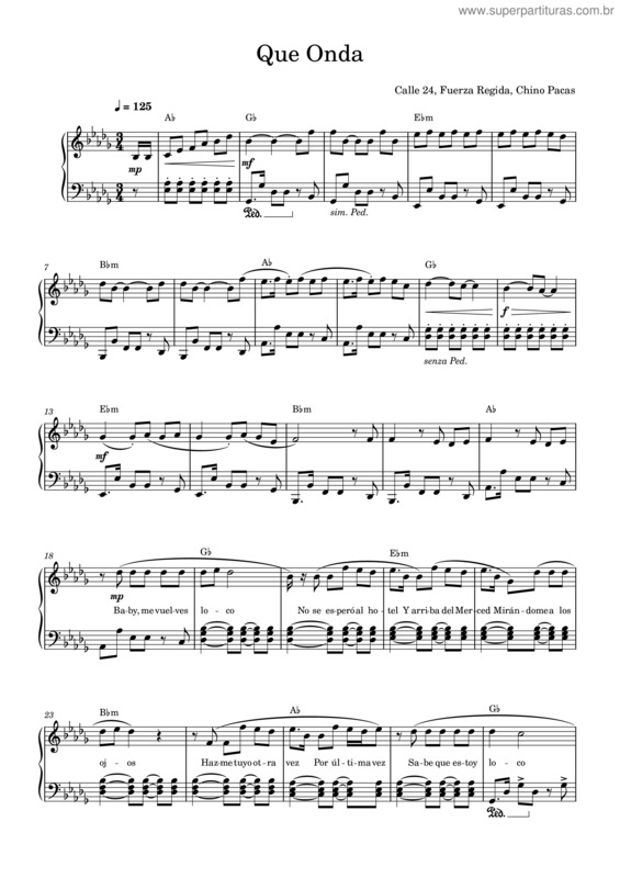 Partitura da música Que Onda – Calle 24, Fuerza Regida, Chino Pacas