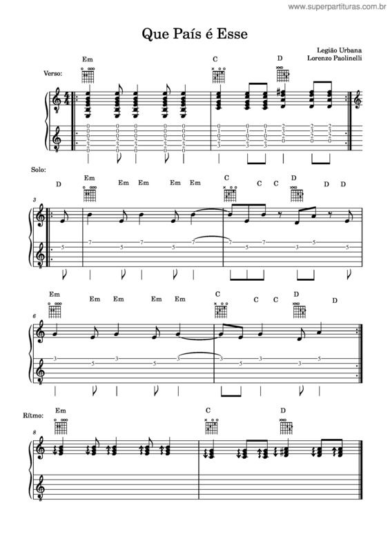 Partitura da música Que País É Esse – Legião Urbana
