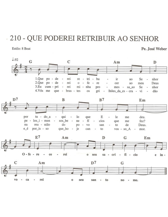 Partitura da música Que Poderei Retribuir Ao Senhor