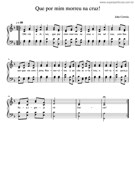 Partitura da música Que Por Mim Morreu Na Cruz!