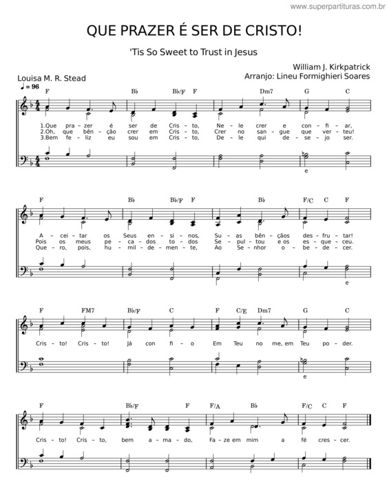 Partitura da música Que Prazer É Ser De Cristo – Louisa M. R. Stead