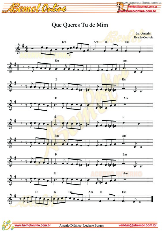 Partitura da música Que Queres Tu De Mim v.3