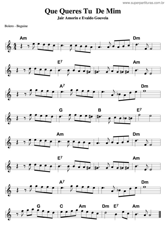 Partitura da música Que Queres Tu De Mim v.5