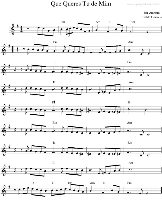 Partitura da música Que Queres Tu de Mim