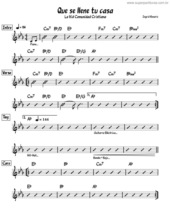 Partitura da música Que Se Llene Tu Casa – Ingrid Rosario – Charts