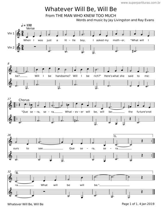 Partitura da música Que Sera, Sera v.17