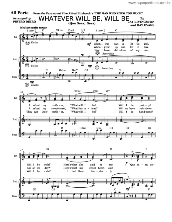 Partitura da música Que Sera, Sera v.4