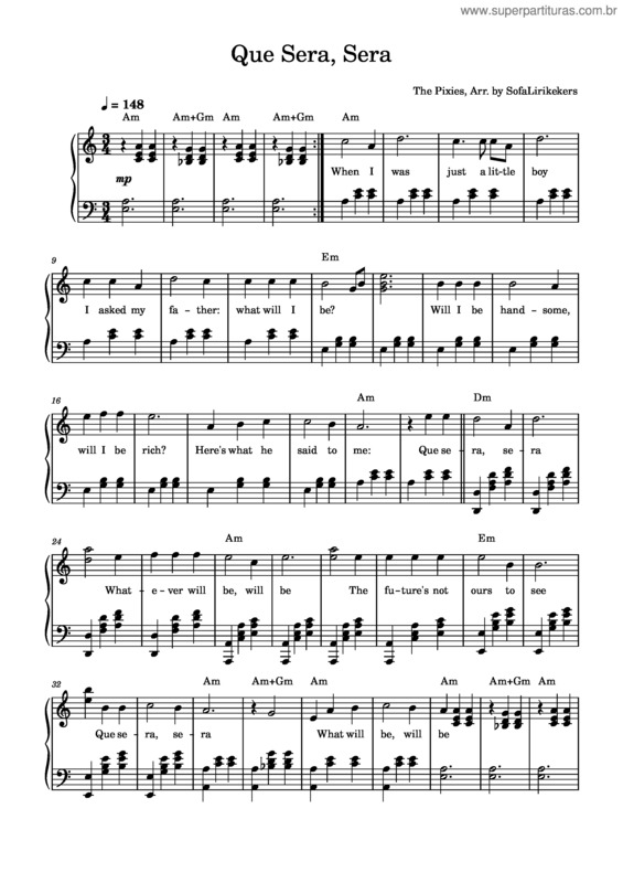 Partitura da música Que Sera, Sera v.6