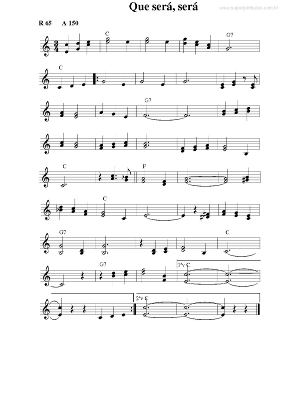 Partitura da música Que Será, Será