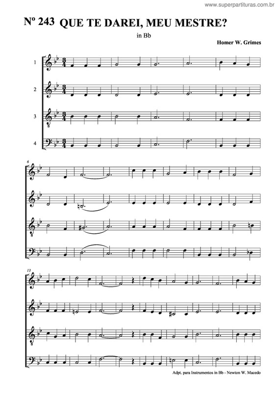 Partitura da música Que Te Darei, Meu Mestre