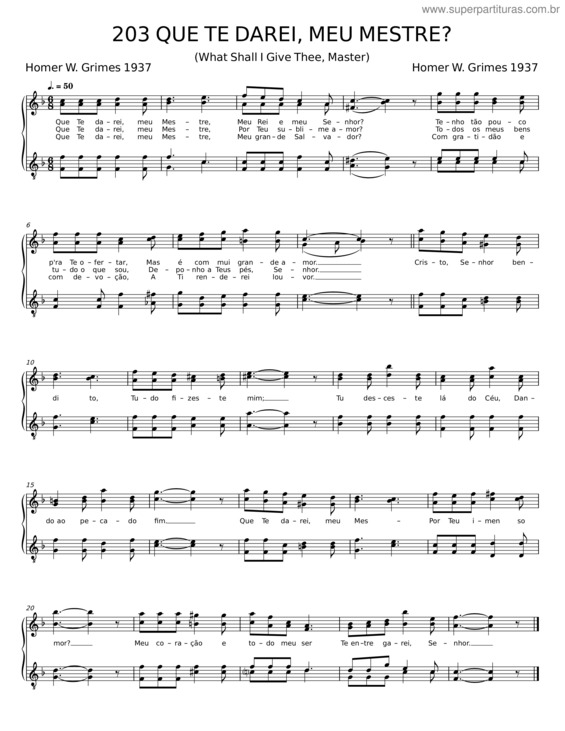 Partitura da música Que Te Darei Meu Mestre? – Homer W. Grimes