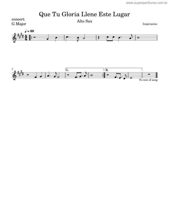 Partitura da música Que Tu Gloria Llene Este Lugar – Inspiracion