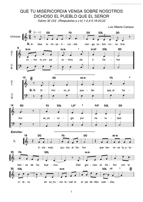 Partitura da música Que Tu Misericordia Venga