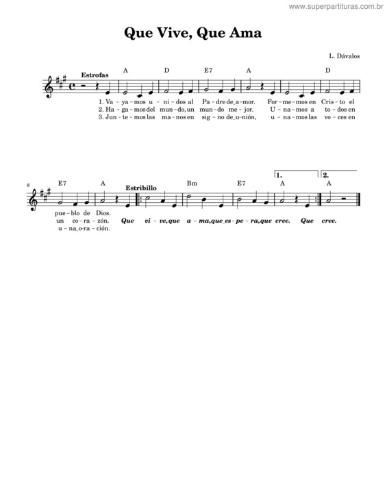 Partitura da música Que Vive, Que Ama