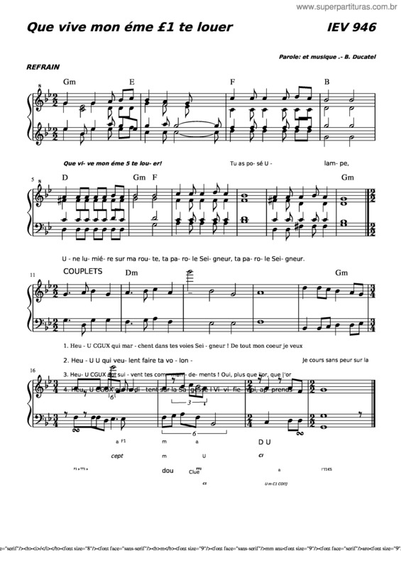 Partitura da música Que Vive Mon Ame À Te Louer – Communauté De L`Emmanuel