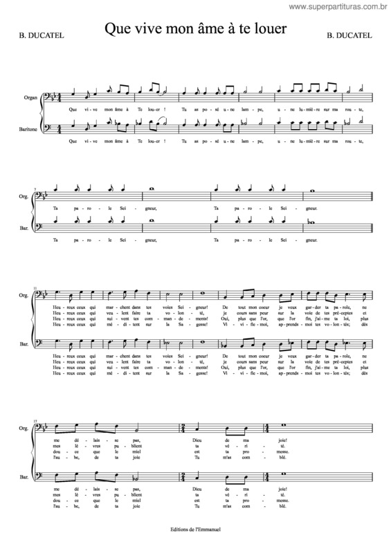 Partitura da música Que Vive Mon Âme À Te Louer v.2