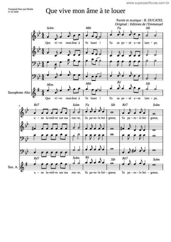 Partitura da música Que Vive Mon Ame À Te Louer